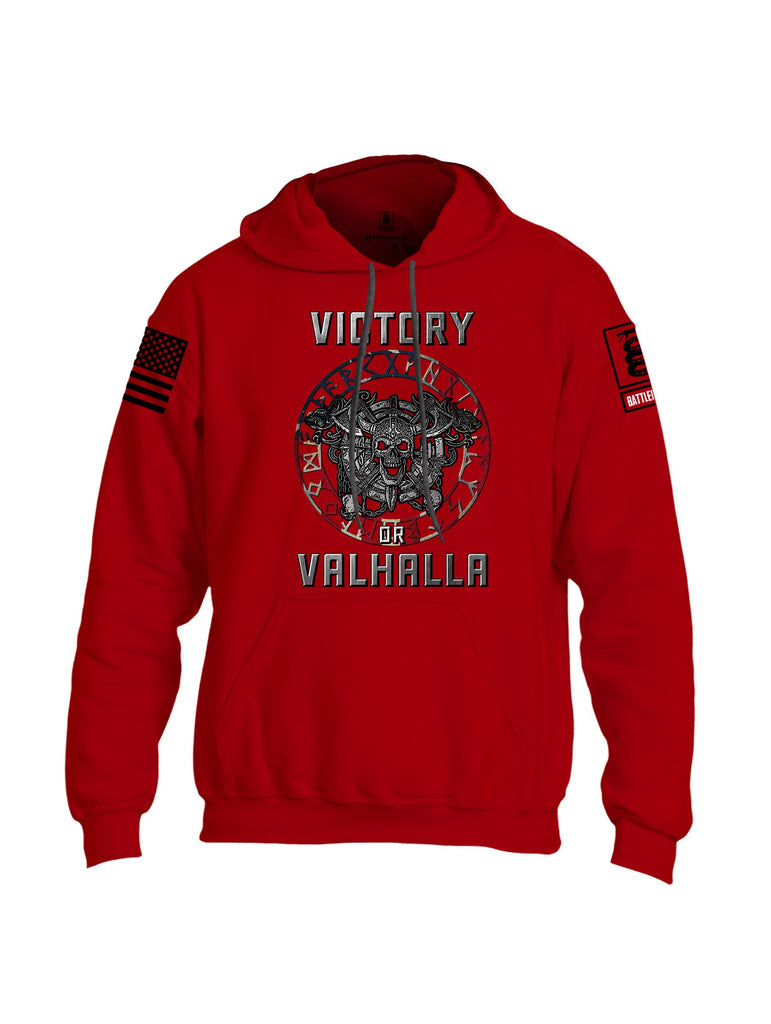 Battleraddle Victory Or Valhalla Black Sleeves Uni Cotton Blended Hoodie With Pockets