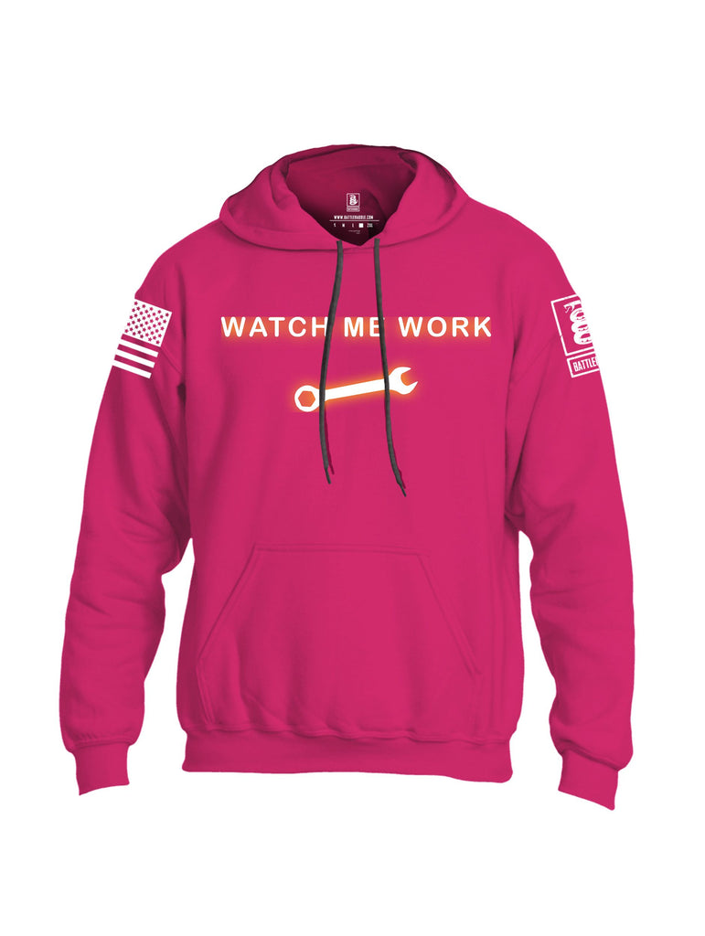 Battleraddle Watch Me Work White Sleeves Uni Cotton Blended Hoodie With Pockets