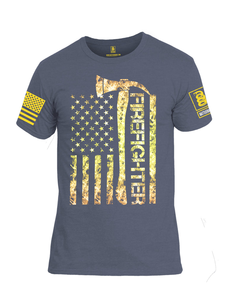 Battleraddle Firefighter Yellow Axe Flag Men Cotton Crew Neck T-Shirt