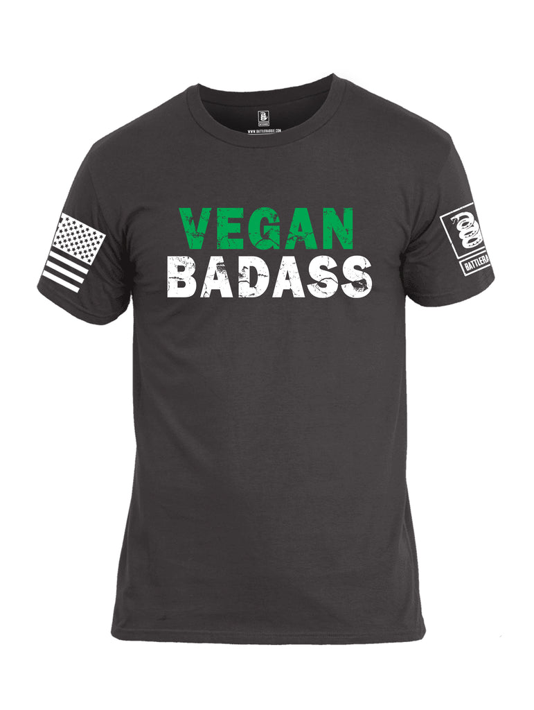 Battleraddle Vegan Badass White {sleeve_color} Sleeves Men Cotton Crew Neck T-Shirt