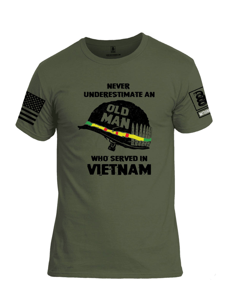 Battleraddle Never Underestimate An Old Man Who Served In Vietnam Black Sleeves Men Cotton Crew Neck T-Shirt
