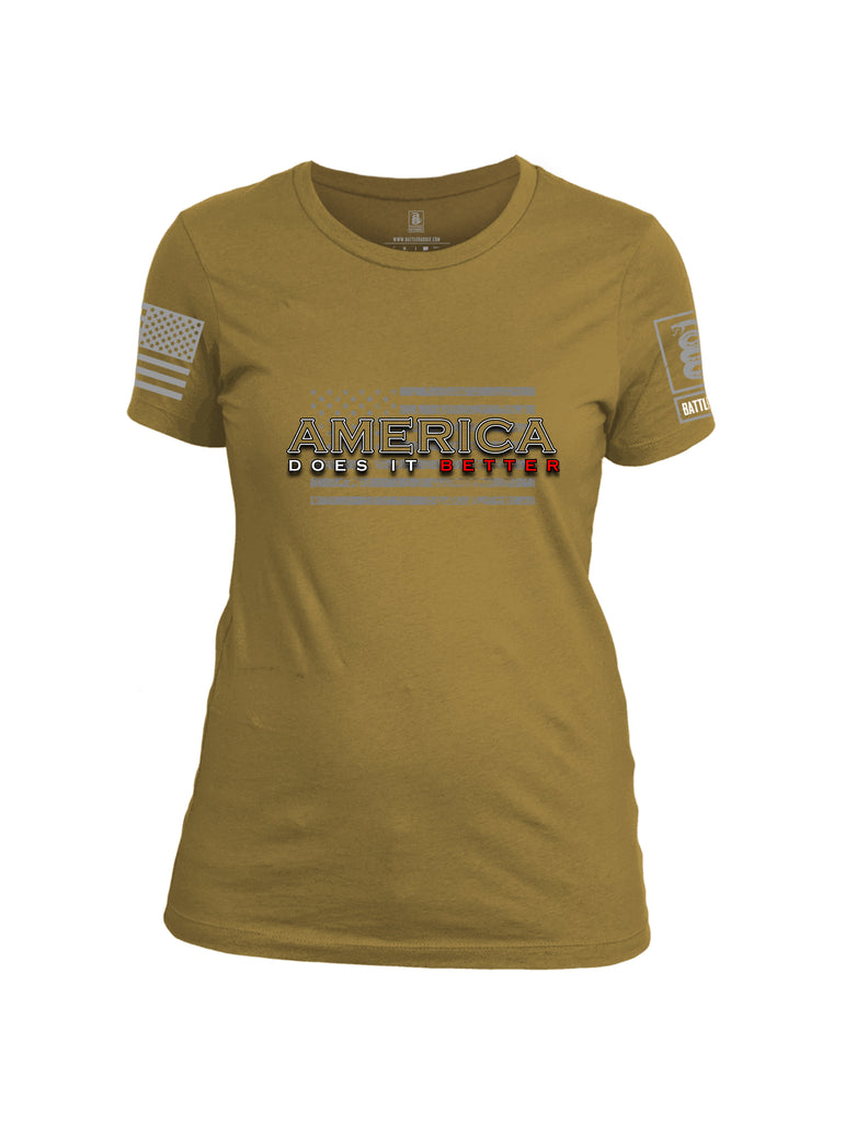 Battleraddle America Does It Better {sleeve_color} Sleeves Women Cotton Crew Neck T-Shirt
