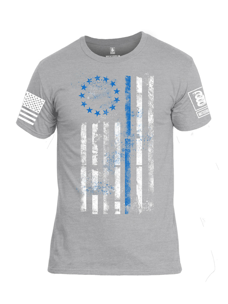 Battleraddle 13 Colonies Thin Blue Line Vertical Flag Men Cotton Crew Neck T-Shirt