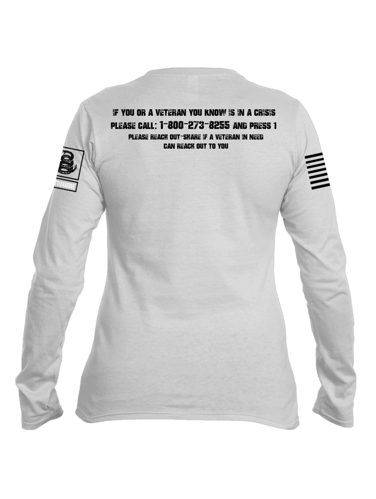 Battleraddle 22 Veterans Die By Suicide A Day White Sleeve Print Womens Cotton Long Sleeve Crew Neck T Shirt shirt|custom|veterans|Women-Long Sleeves Crewneck Shirt