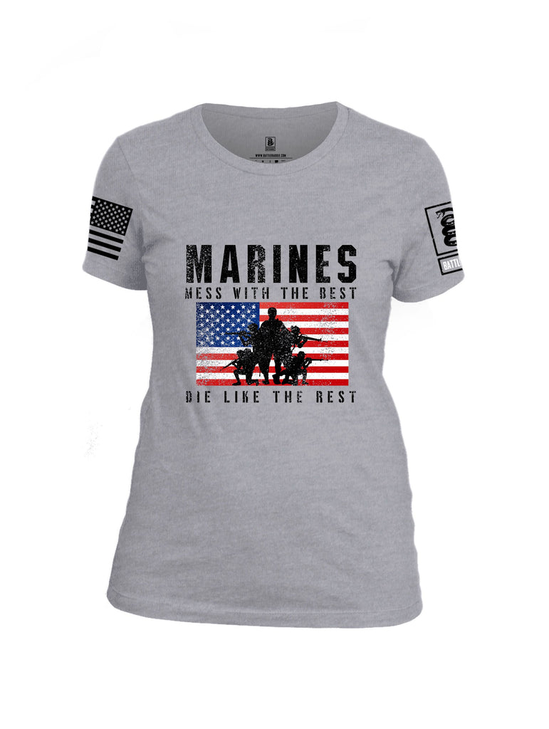 Battleraddle Us Marines Mess With The Best Die Like The Rest Black Sleeves Women Cotton Crew Neck T-Shirt