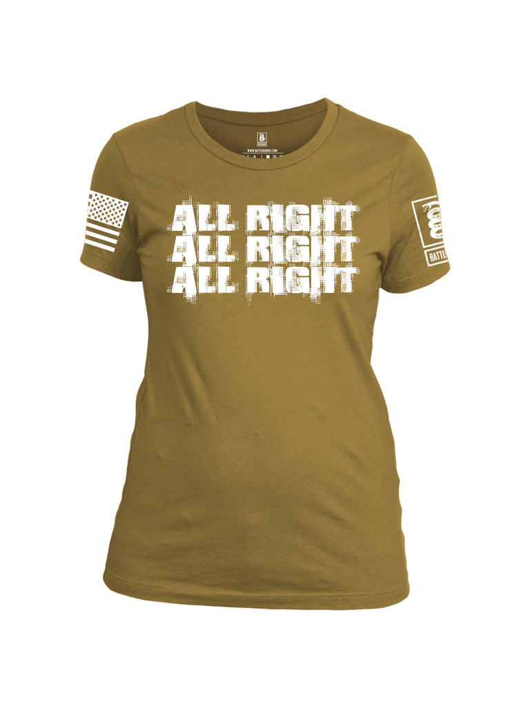 Battleraddle All Right All Right All Right White Sleeve Print Womens Cotton Crew Neck T Shirt - Battleraddle® LLC