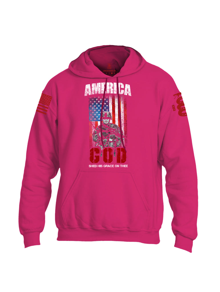 Battleraddle America God Shed His Grace On Thee Red Sleeve Print Mens Blended Hoodie With Pockets - Battleraddle® LLC