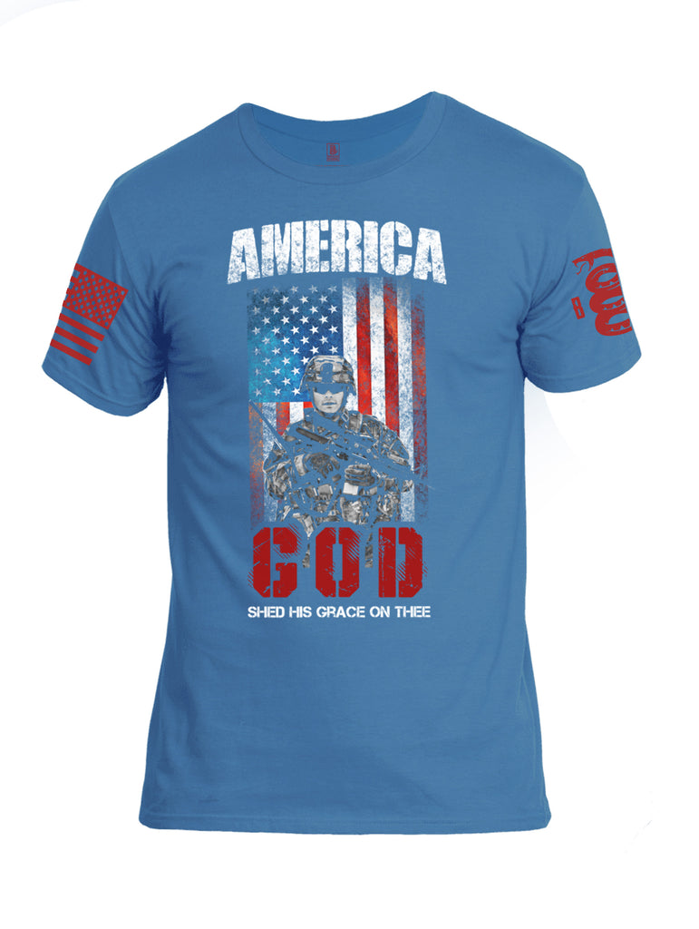 Battleraddle America God Shed His Grace On Thee Red Sleeve Print Mens Cotton Crew Neck T Shirt - Battleraddle® LLC