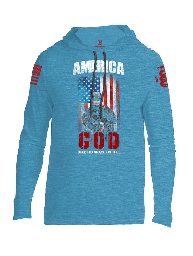 Battleraddle America God Shed His Grace On Thee Red Sleeve Print Mens Thin Cotton Lightweight Hoodie - Battleraddle® LLC