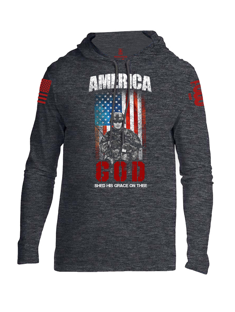 Battleraddle America God Shed His Grace On Thee Red Sleeve Print Mens Thin Cotton Lightweight Hoodie - Battleraddle® LLC