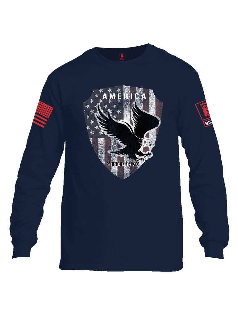 Battleraddle America Since 1776 Red Sleeve Print Mens Cotton Long Sleeve Crew Neck T Shirt