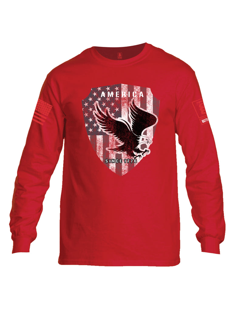 Battleraddle America Since 1776 Red Sleeve Print Mens Cotton Long Sleeve Crew Neck T Shirt
