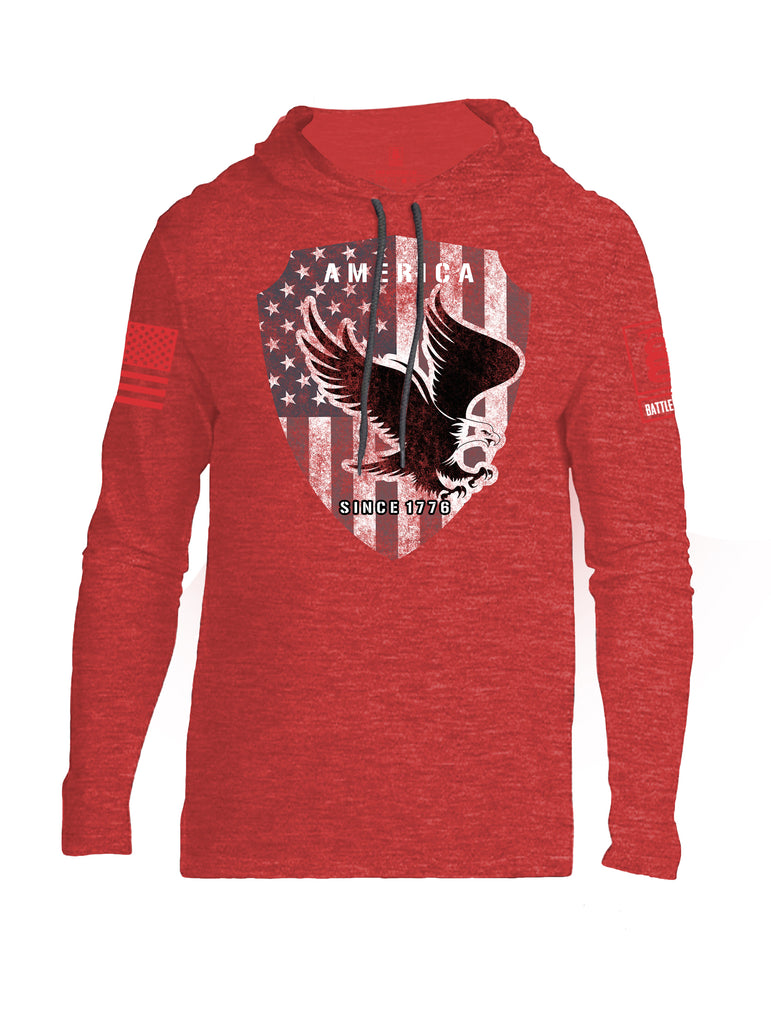Battleraddle America Since 1776 Red Sleeve Print Mens Thin Cotton Lightweight Hoodie - Battleraddle® LLC