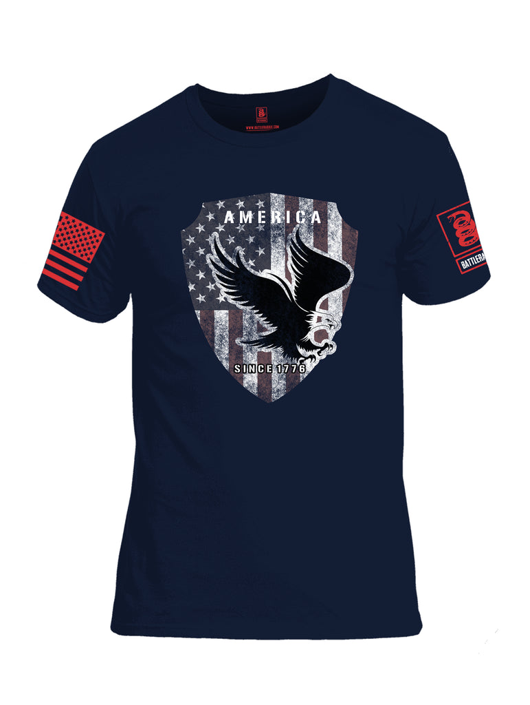 Battleraddle America Since 1776 Red Sleeve Print Mens Cotton Crew Neck T Shirt - Battleraddle® LLC
