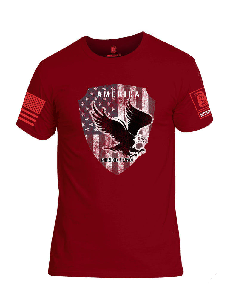 Battleraddle America Since 1776 Red Sleeve Print Mens Cotton Crew Neck T Shirt - Battleraddle® LLC