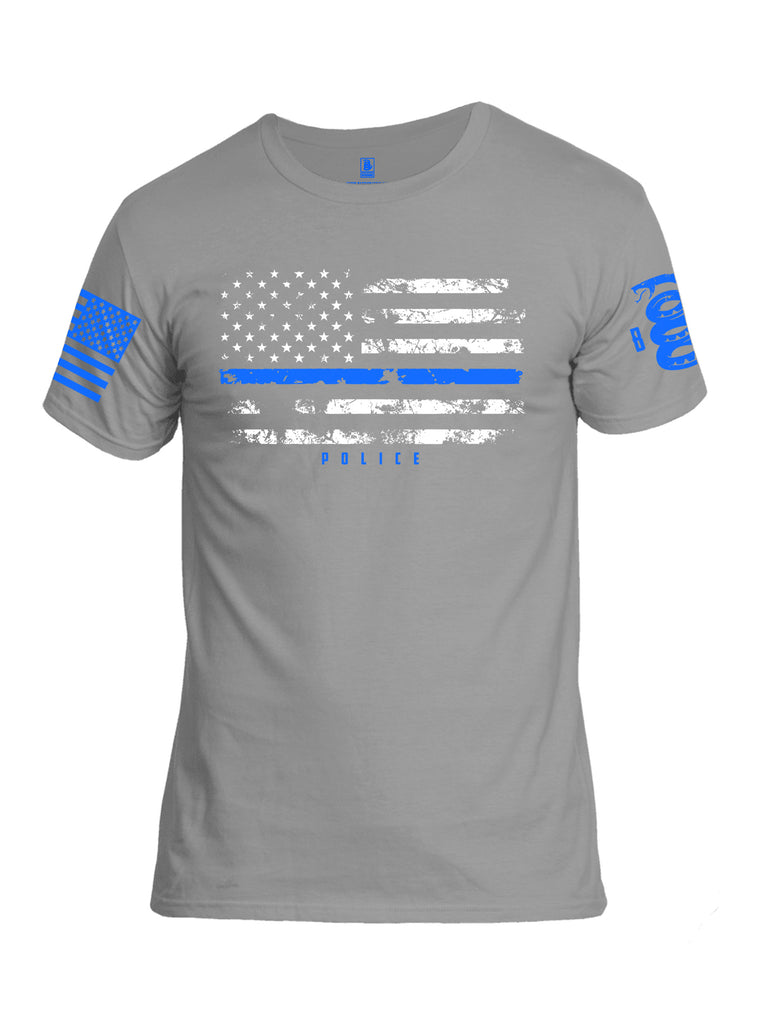 Battleraddle American Flag Blue Line Police Blue Sleeve Print Mens Cotton Crew Neck T Shirt - Battleraddle® LLC