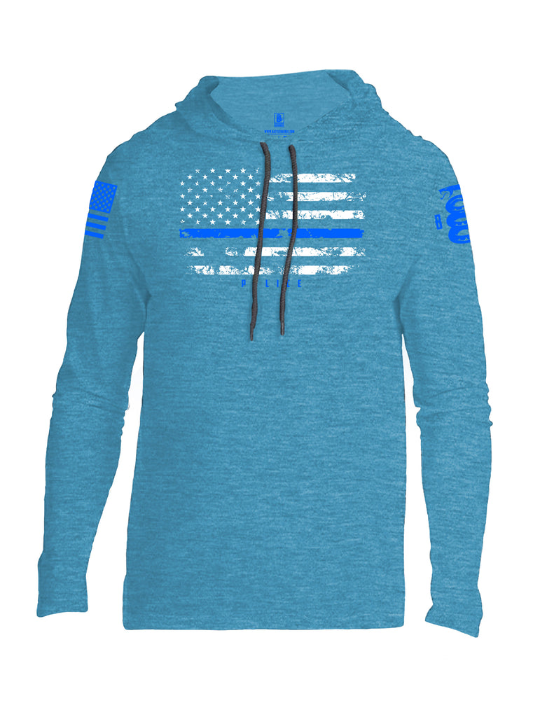 Battleraddle American Flag Blue Line Police Blue Sleeve Print Mens Thin Cotton Lightweight Hoodie - Battleraddle® LLC