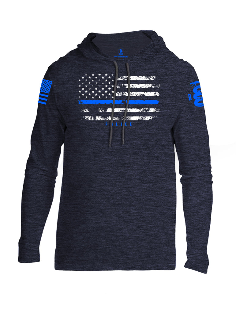 Battleraddle American Flag Blue Line Police Blue Sleeve Print Mens Thin Cotton Lightweight Hoodie - Battleraddle® LLC