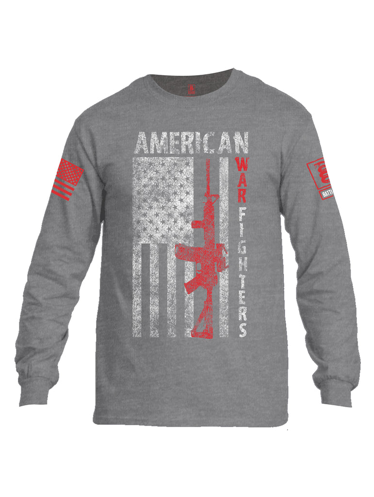 Battleraddle American War Fighters Red Sleeve Print Mens Cotton Long Sleeve Crew Neck T Shirt