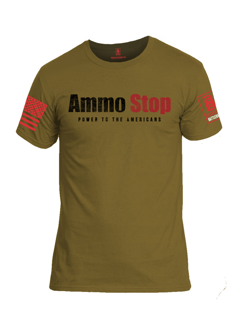 Battleraddle Ammo Stop Power To The Americans Red Sleeve Print Mens Cotton Crew Neck T Shirt