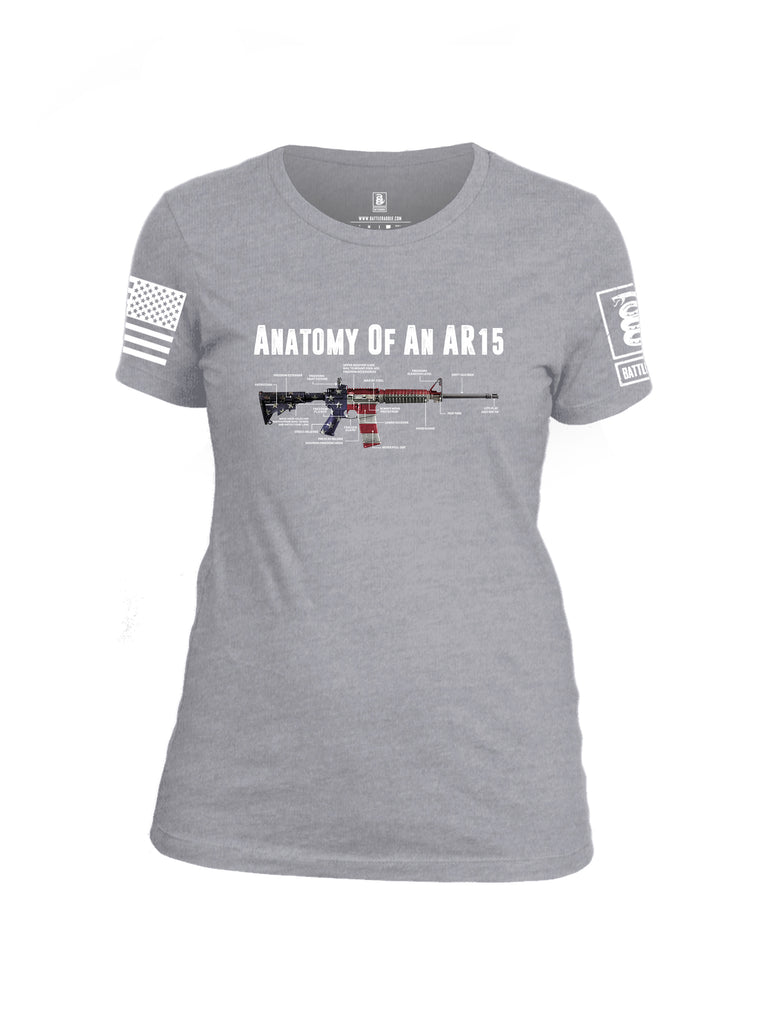 Battleraddle Anatomy Of An AR15 White Sleeve Print Womens Cotton Crew Neck T Shirt