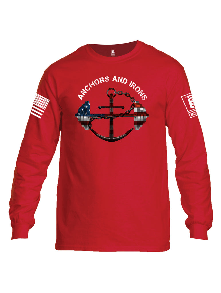 Battleraddle Anchors and Irons White Sleeve Print Mens Cotton Long Sleeve Crew Neck T Shirt