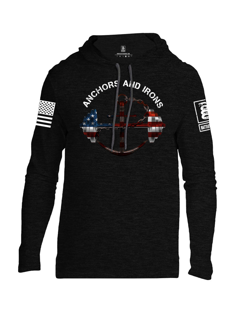 Battleraddle Anchors and Irons White Sleeve Print Mens Thin Cotton Lightweight Hoodie