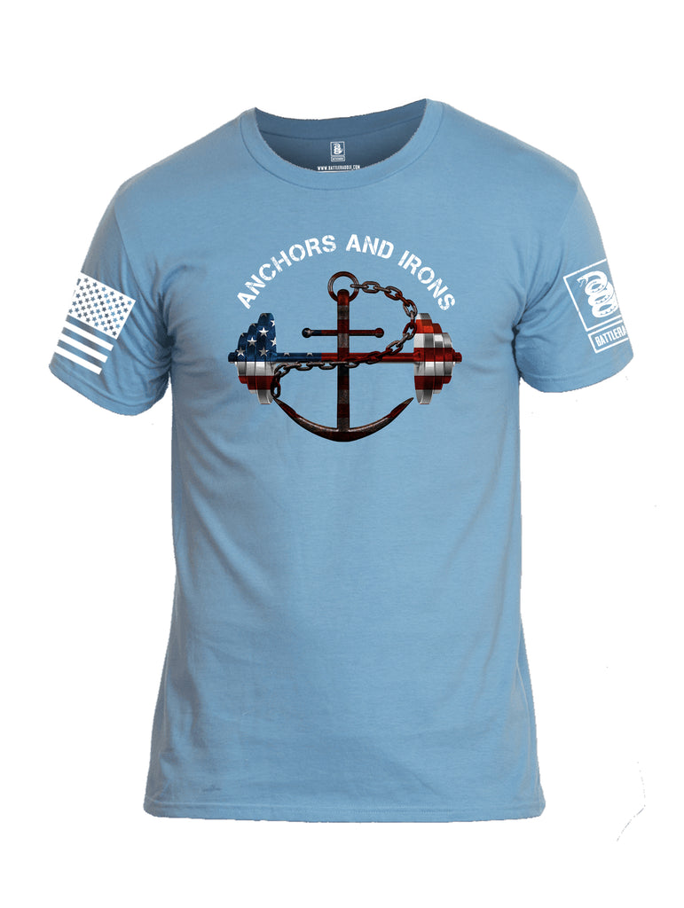 Battleraddle Anchors and Irons White Sleeve Print Mens Cotton Crew Neck T Shirt