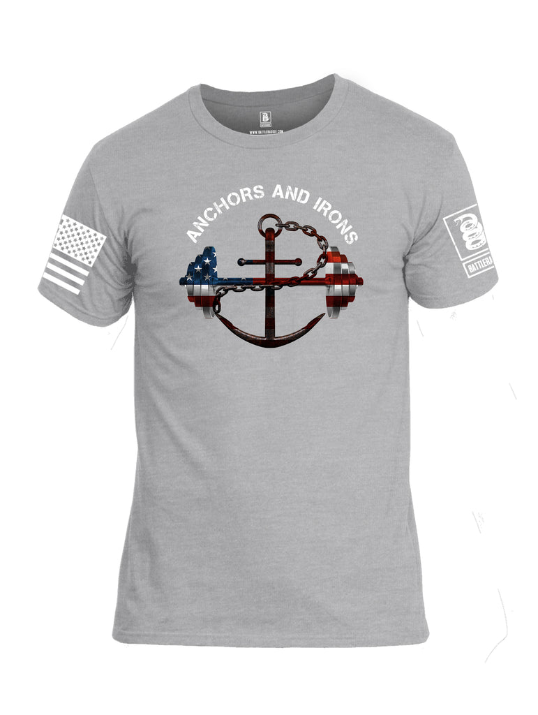 Battleraddle Anchors and Irons White Sleeve Print Mens Cotton Crew Neck T Shirt