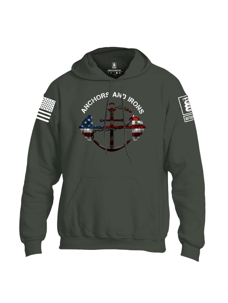 Battleraddle Anchors and Irons White Sleeve Print Mens Blended Hoodie With Pockets