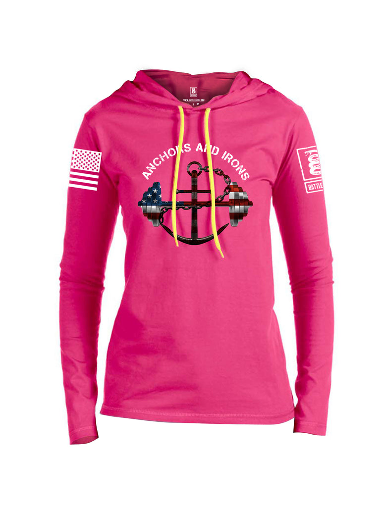 Battleraddle Anchors and Irons White Sleeve Print Womens Thin Cotton Lightweight Hoodie