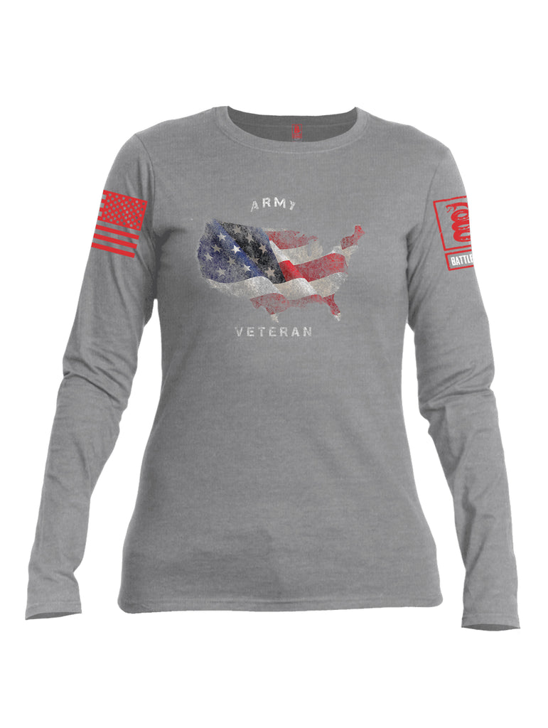 Battleraddle Army Veteran Red Sleeve Print Womens Cotton Long Sleeve Crew Neck T Shirt