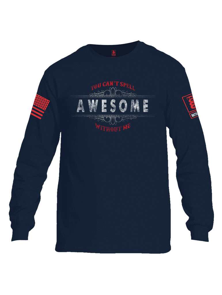 Battleraddle You Cant Spell Awesome Without Me Red Sleeve Print Mens Cotton Long Sleeve Crew Neck T Shirt