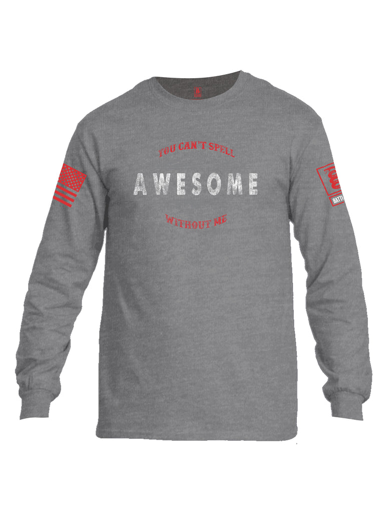 Battleraddle You Cant Spell Awesome Without Me Red Sleeve Print Mens Cotton Long Sleeve Crew Neck T Shirt