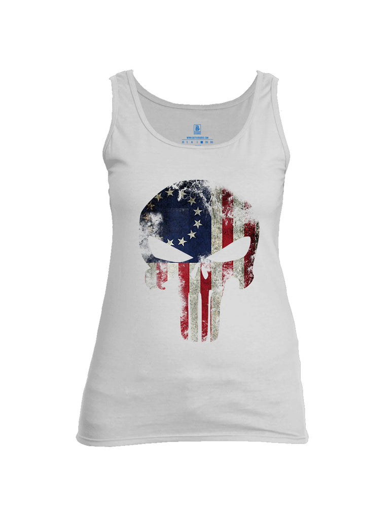 Battleraddle Patriot Skull Usa Flag Mid Blue Sleeves Women Cotton Cotton Tank Top