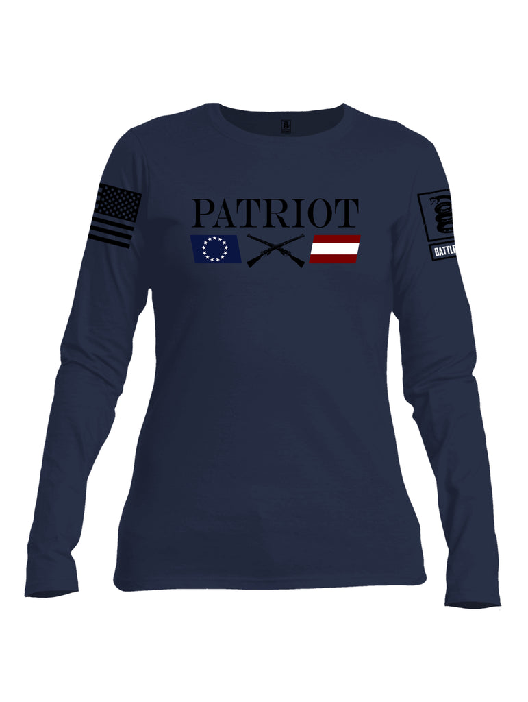 Battleraddle Patriot Rifle Flag Black {sleeve_color} Sleeves Women Cotton Crew Neck Long Sleeve T Shirt