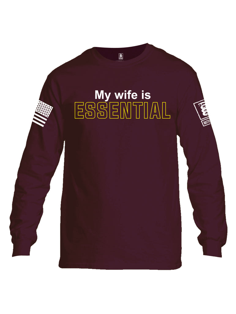Battleraddle My Wife Is Essential {sleeve_color} Sleeves Men Cotton Crew Neck Long Sleeve T Shirt