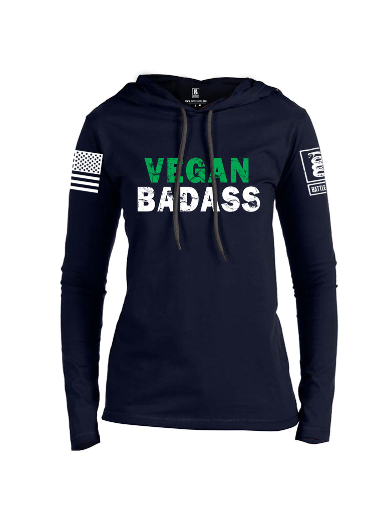 Battleraddle Vegan Badass White {sleeve_color} Sleeves Women Cotton Thin Cotton Lightweight Hoodie