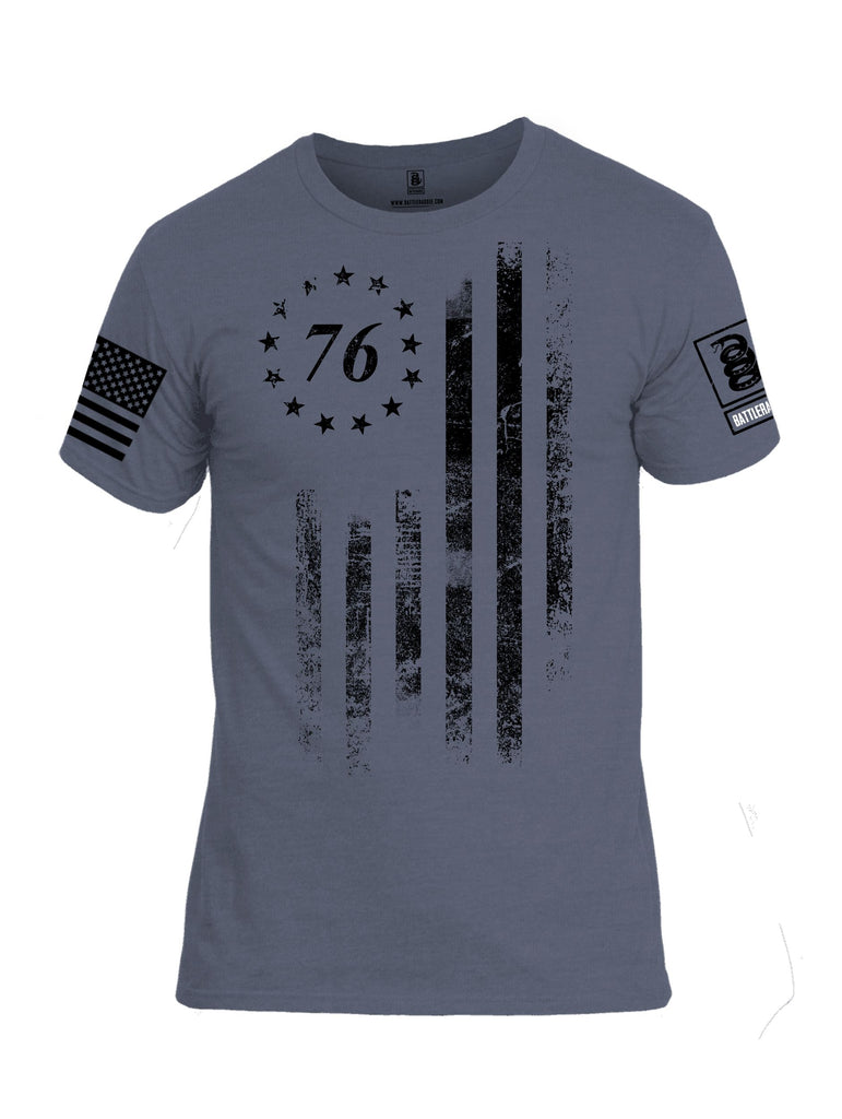 Battleraddle 76 Star Flag Black Sleeves Men Cotton Crew Neck T-Shirt
