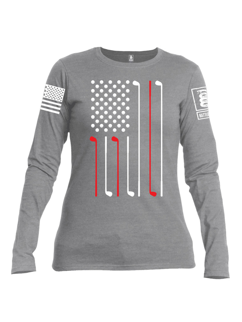 Battleraddle Golf Flag White {sleeve_color} Sleeves Women Cotton Crew Neck Long Sleeve T Shirt