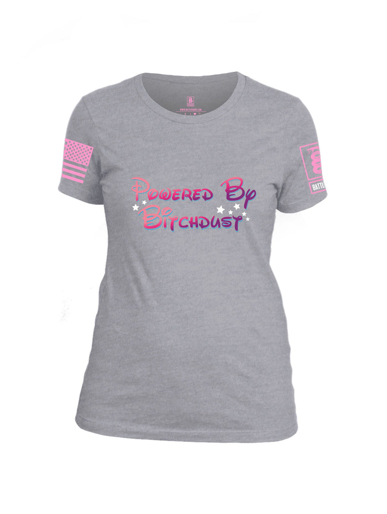 Battleraddle Powered By Bitchdust Pink Sleeves Women Cotton Crew Neck T-Shirt