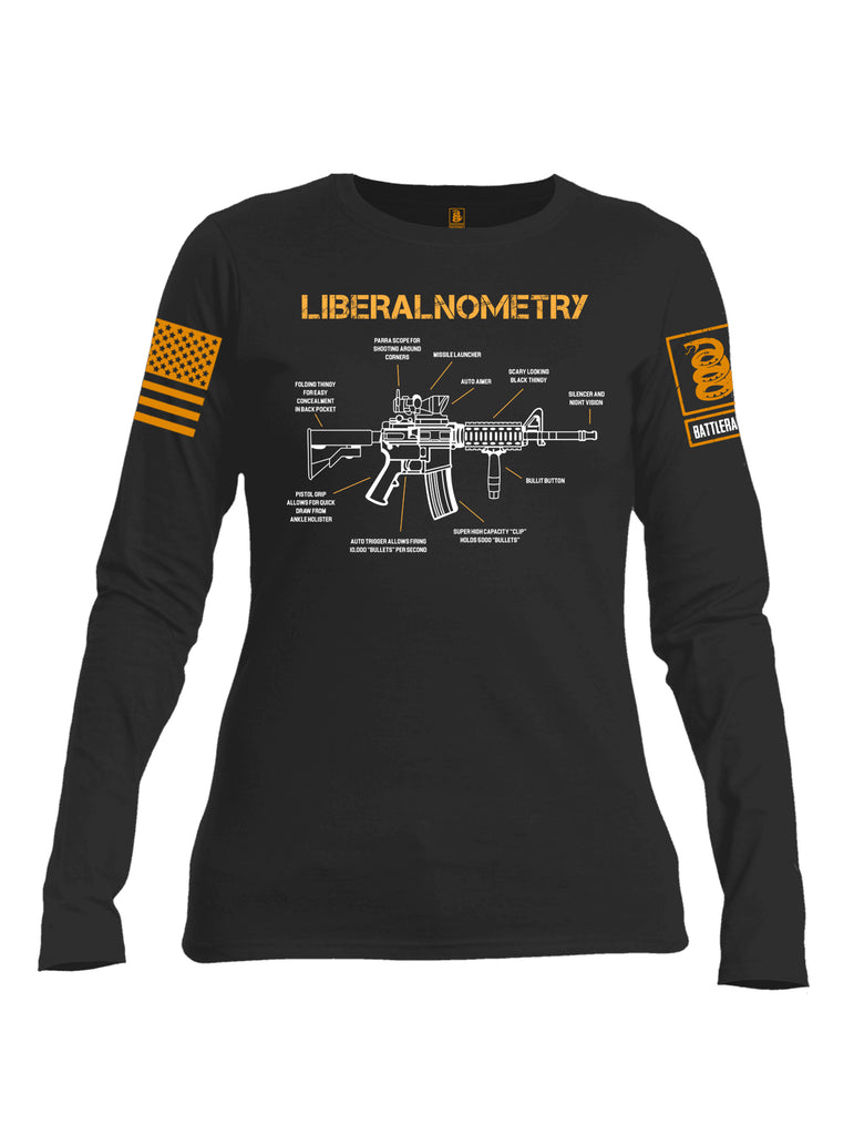 Battleraddle Liberalnometry V1 Orange Sleeve Print Womens Cotton Long Sleeve Crew Neck T Shirt