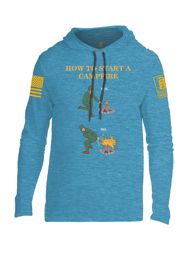 Battleraddle How To Start A Camp Fire Yes No Orange Sleeve Print Mens Thin Cotton Lightweight Hoodie