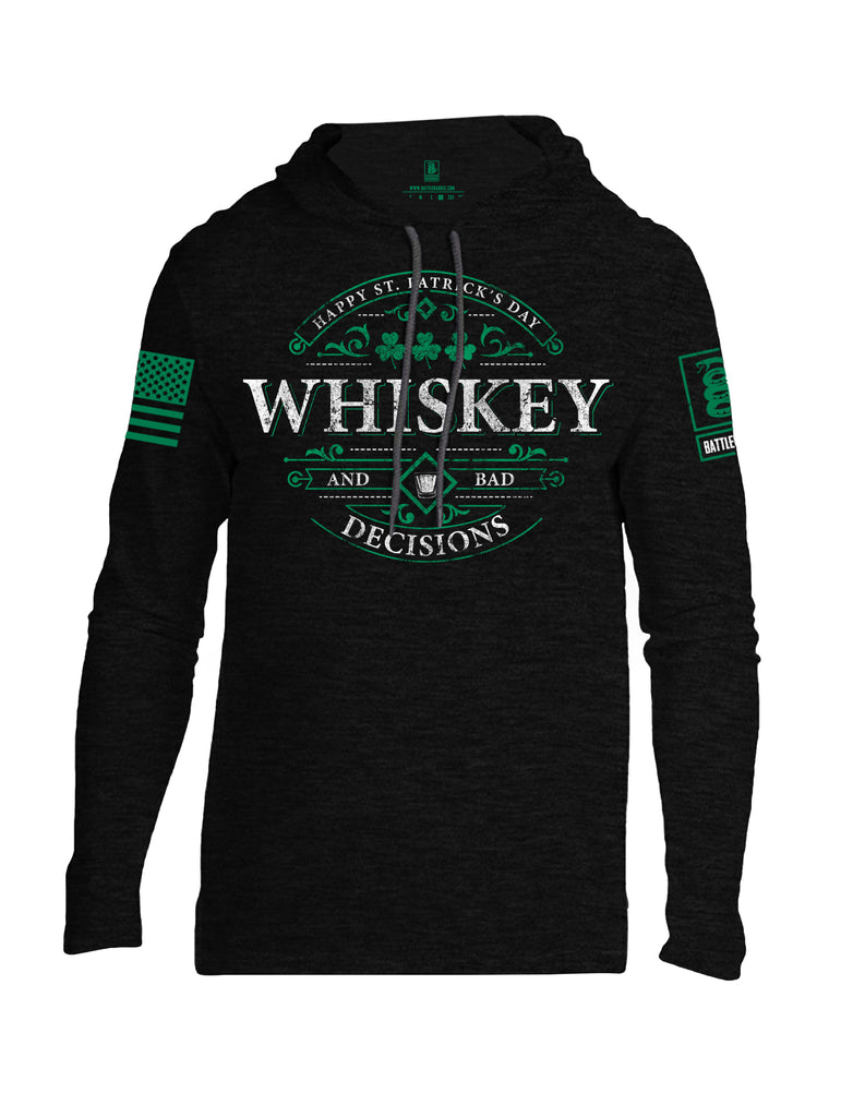 Battleraddle Happy ST. Patrick's Day Whiskey And Bad Decisions Green Sleeve Print Mens Thin Cotton Lightweight Hoodie