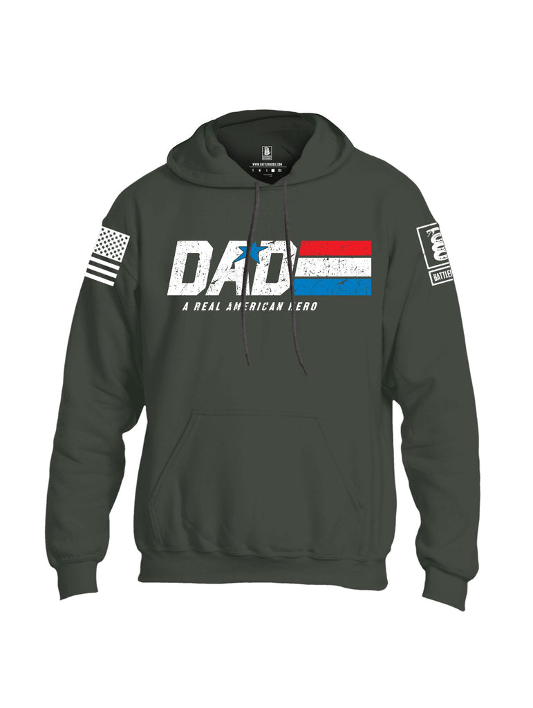 Battleraddle Dad A Real American Hero White Sleeves Uni Cotton Blended Hoodie With Pockets