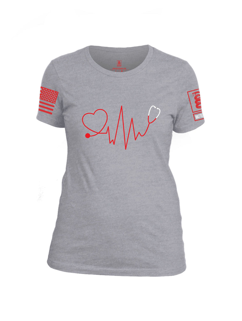 Battleraddle Nurse Heartbeat Red Sleeves Women Cotton Crew Neck T-Shirt