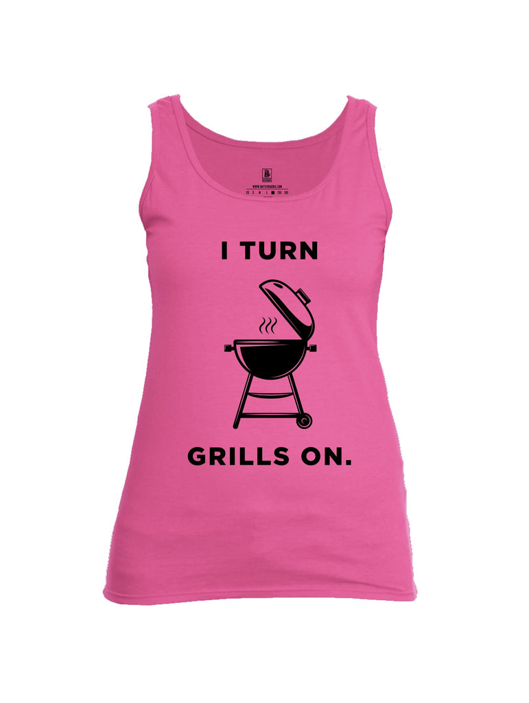 Battleraddle I Turn Grills On Black Sleeves Women Cotton Cotton Tank Top