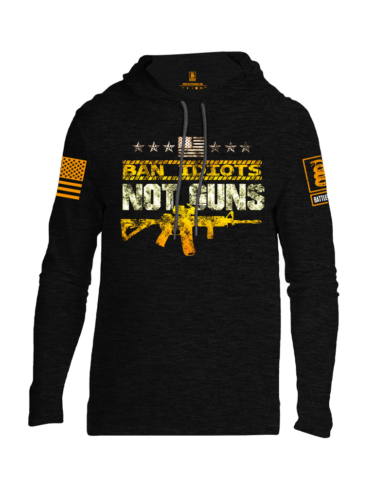 Battleraddle Ban Idiots Not Guns Orange Sleeve Print Mens Thin Cotton Lightweight Hoodie