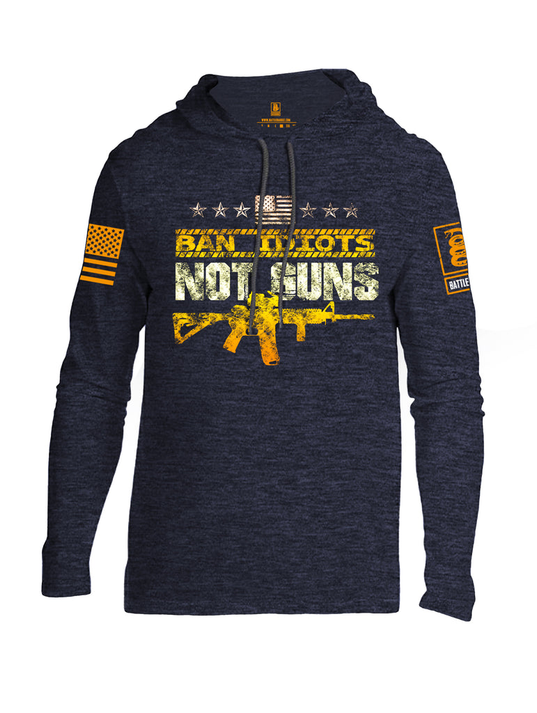 Battleraddle Ban Idiots Not Guns Orange Sleeve Print Mens Thin Cotton Lightweight Hoodie