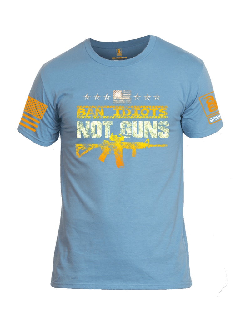 Battleraddle Ban Idiots Not Guns Orange Sleeve Print Mens Cotton Crew Neck T Shirt